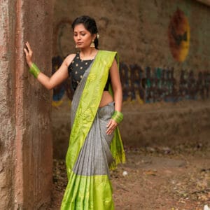 border kanjivaram with cloth applique