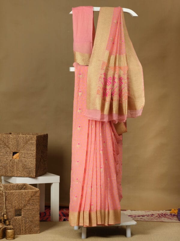 Banaras georgette with all over thread butties & a meenakari butties