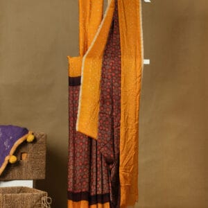 Modal silk with traditional ajrakh blocked in the body of the saree