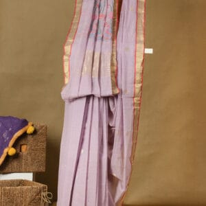 100 count ponduru khadi with all over zari butti & jamdhani pallu .