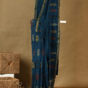 A handloom chanderi with block prints & zari border