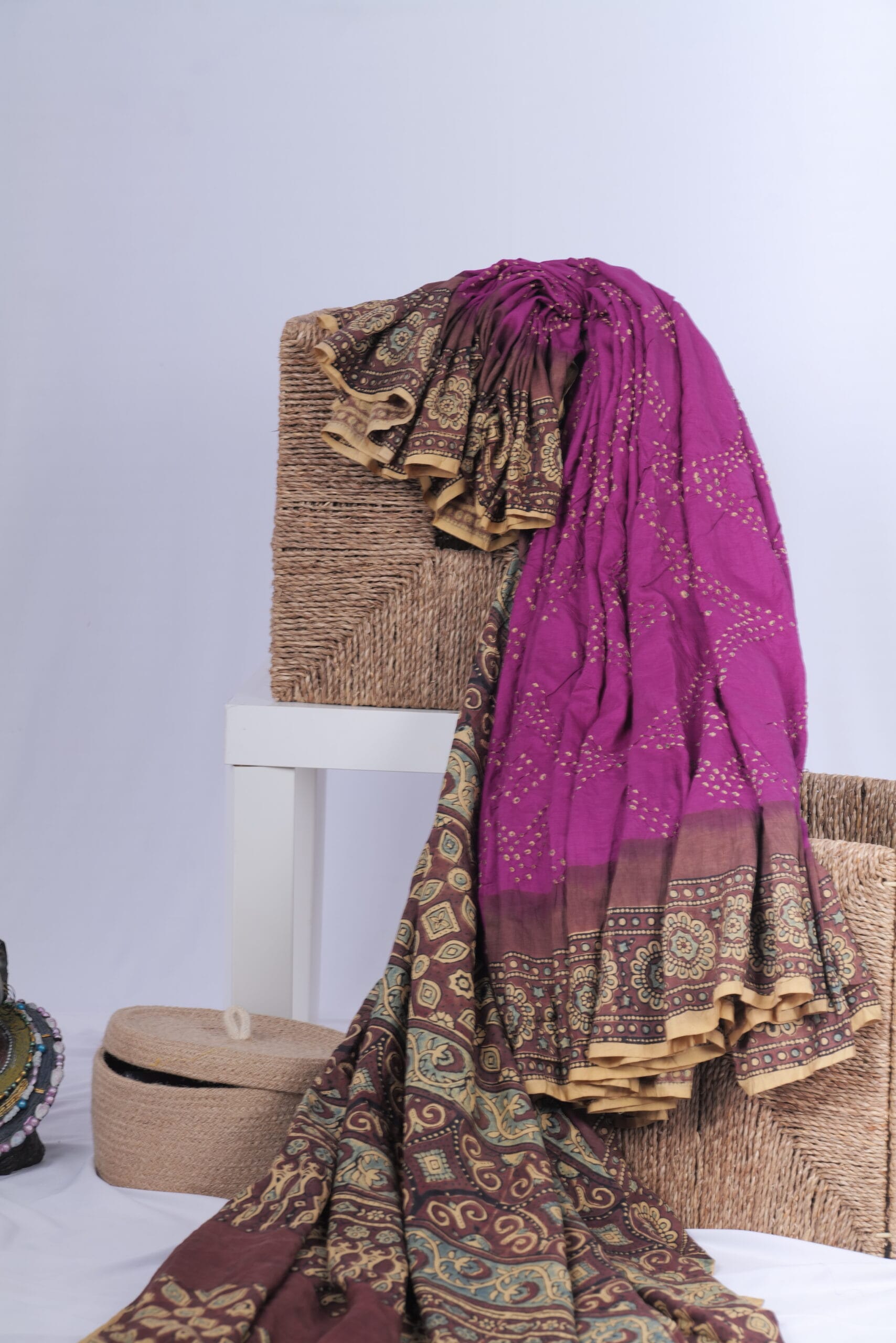 Matka saree with Ajrakh and Bandhani - Image 3