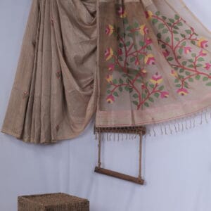 matka saree with muslin jamdhani pallu