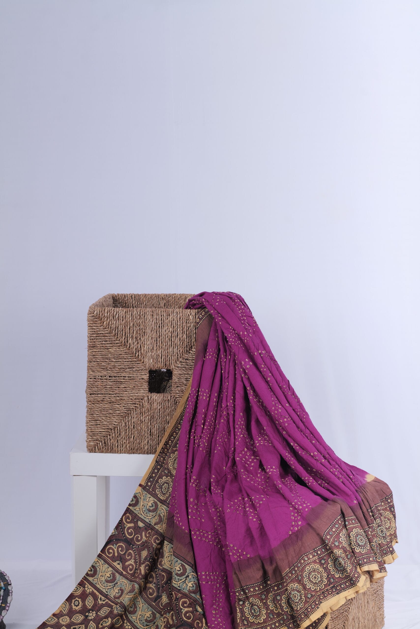 Matka saree with Ajrakh and Bandhani