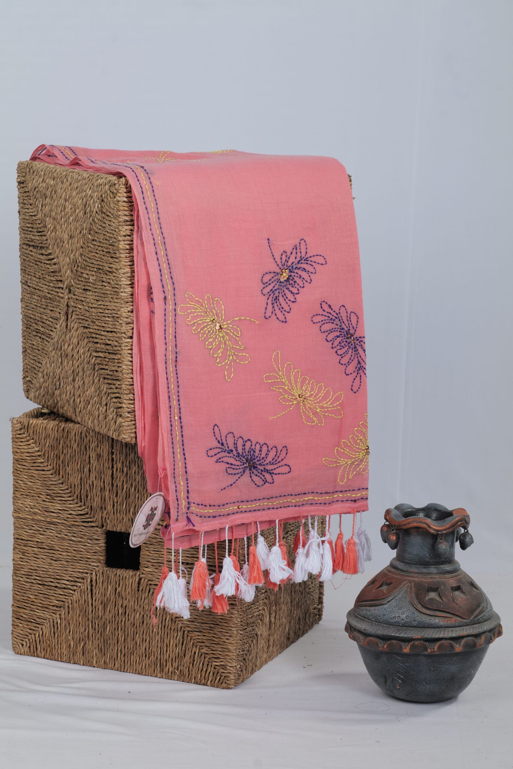 mul saree with kantha floral butties
