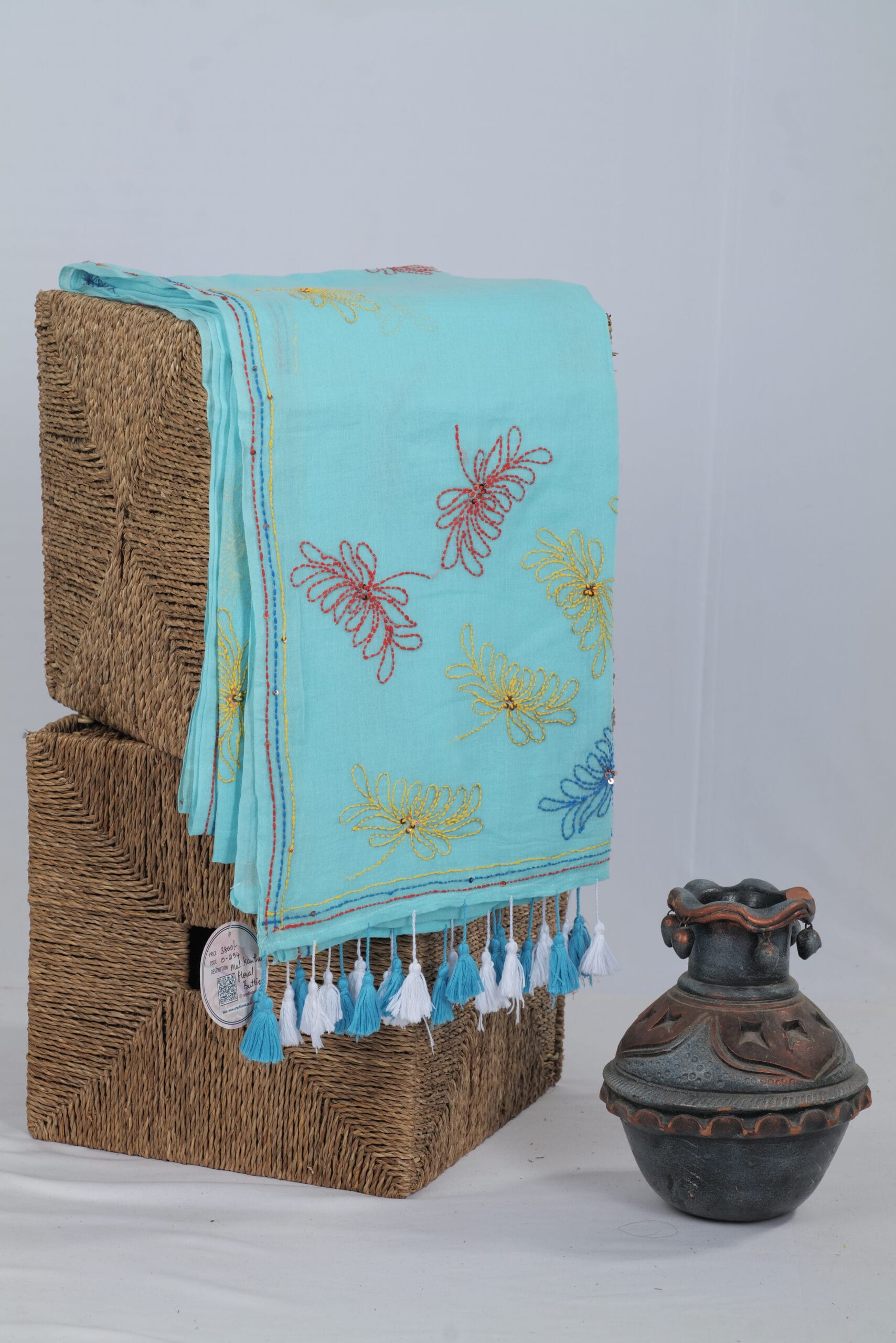 mul saree with Kantha floral butties