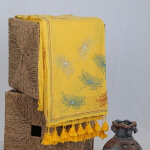 Mul saree with floral kantha butties