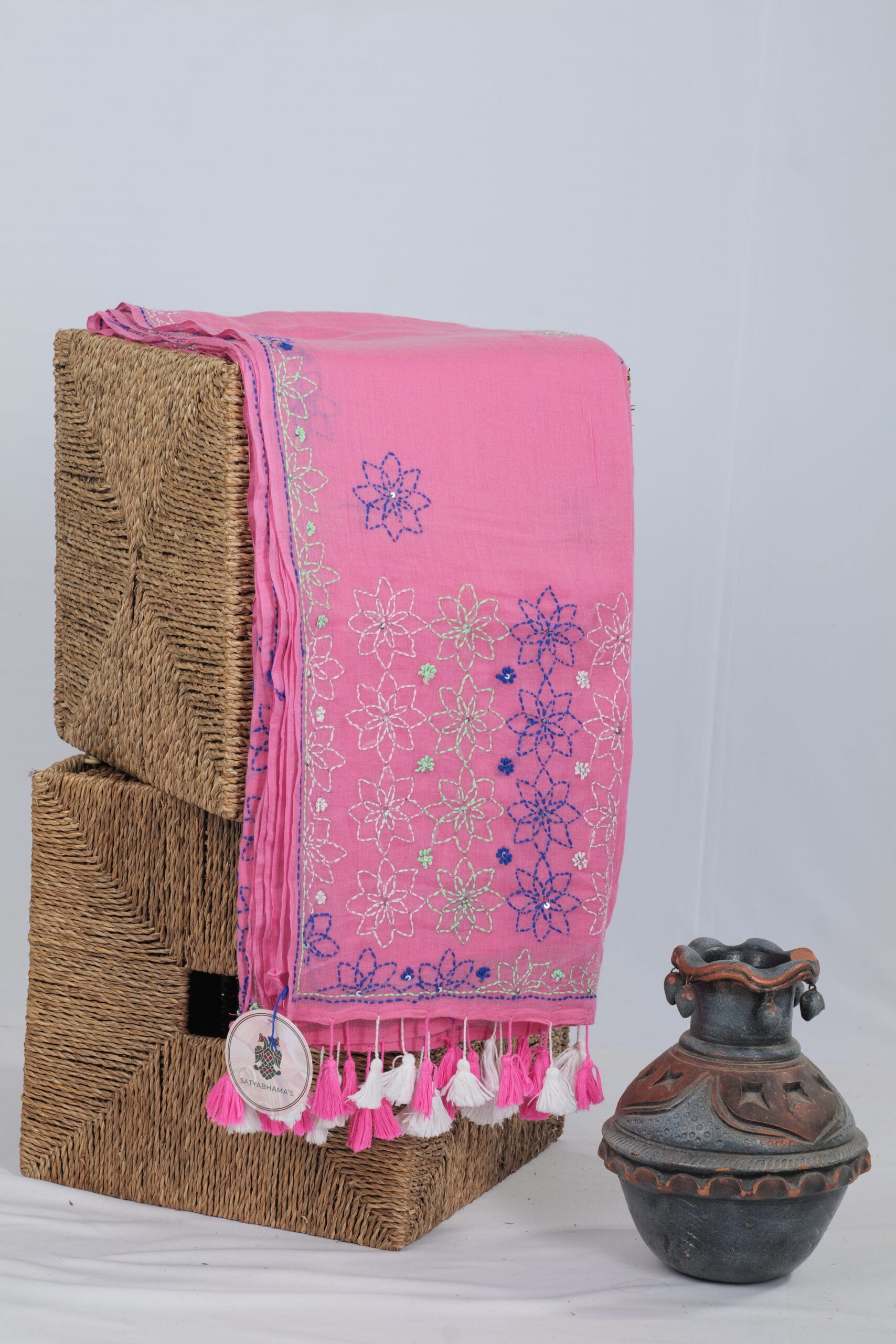 Mul saree with kantha work
