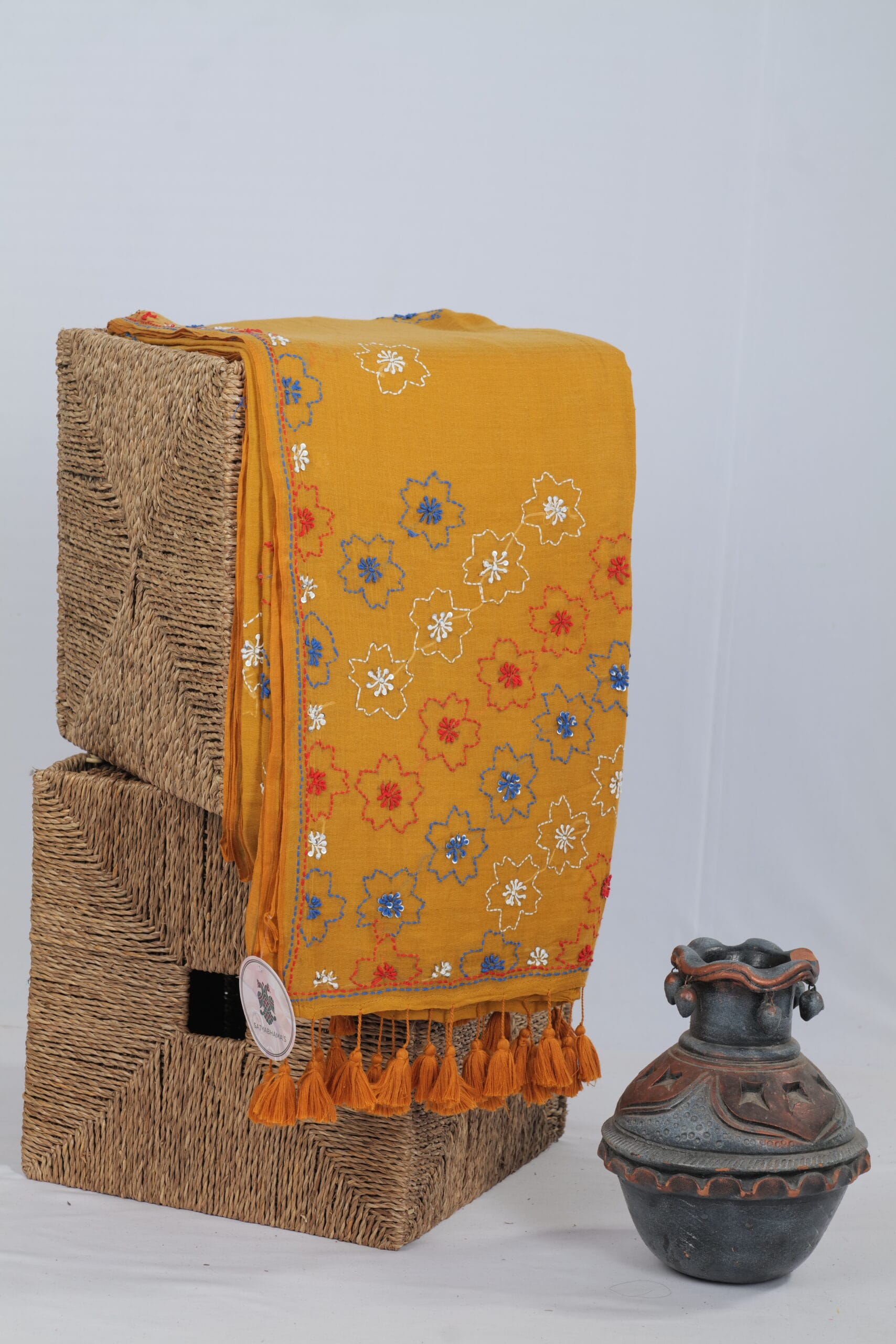 Mul saree with kantha work
