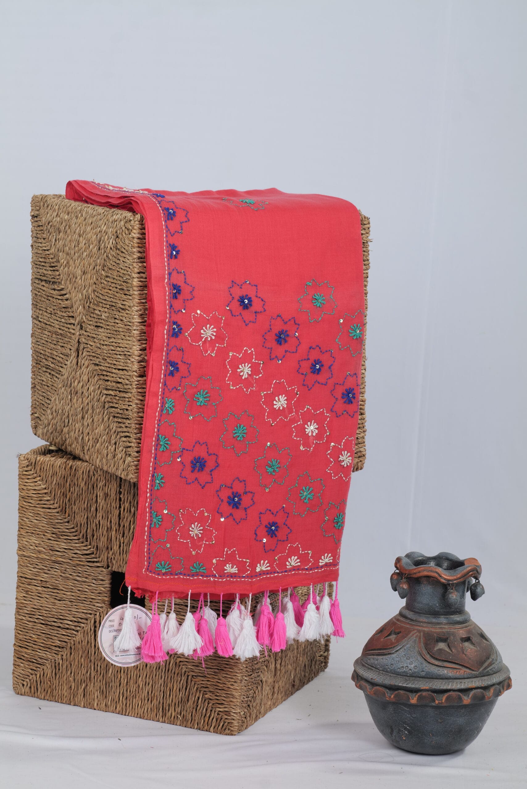 mul saree with kantha work