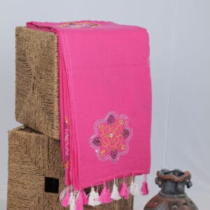 Mul Saree With Kantha Rose Work