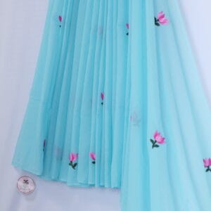 mul saree with satin rose work