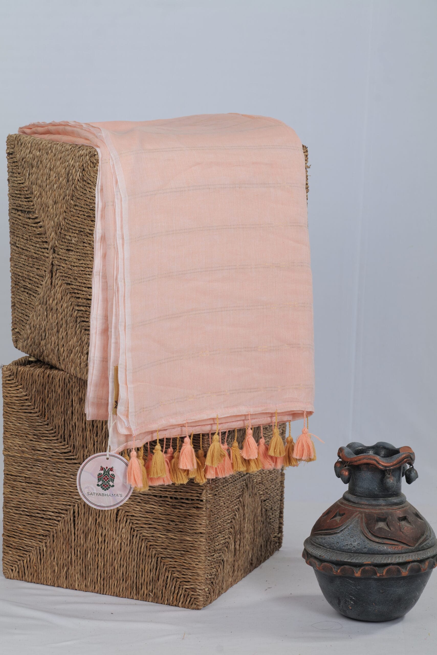 Mul Saree With Zari Stripes