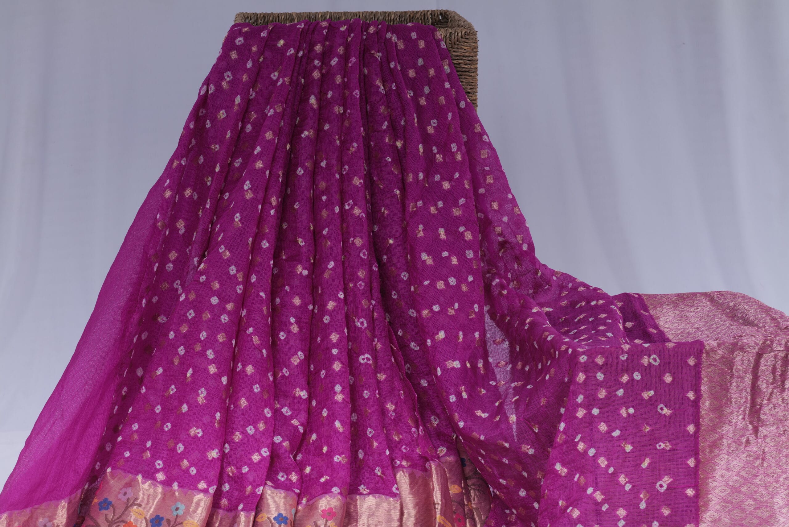 silk Kota saree with Paithani and Bandhani work