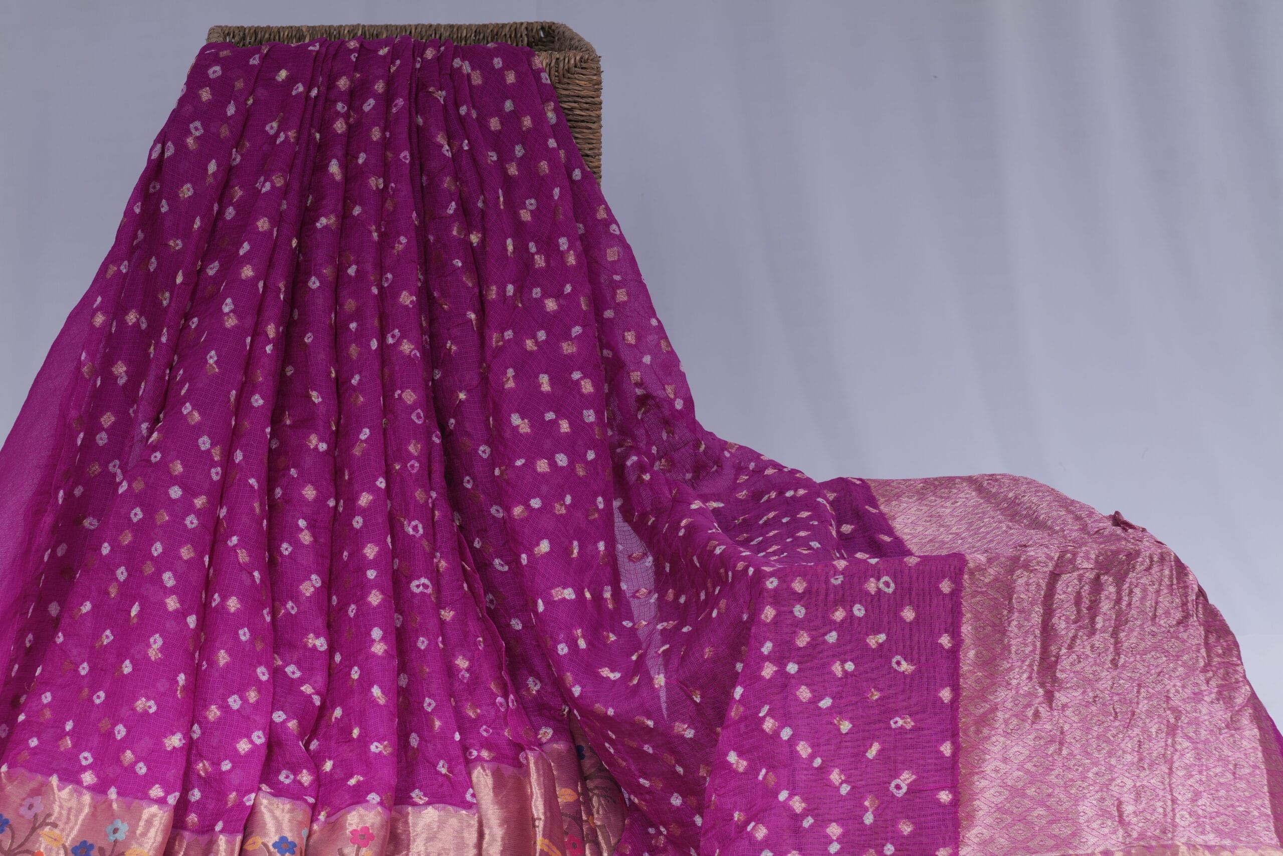 silk Kota saree with Paithani and Bandhani work - Image 2