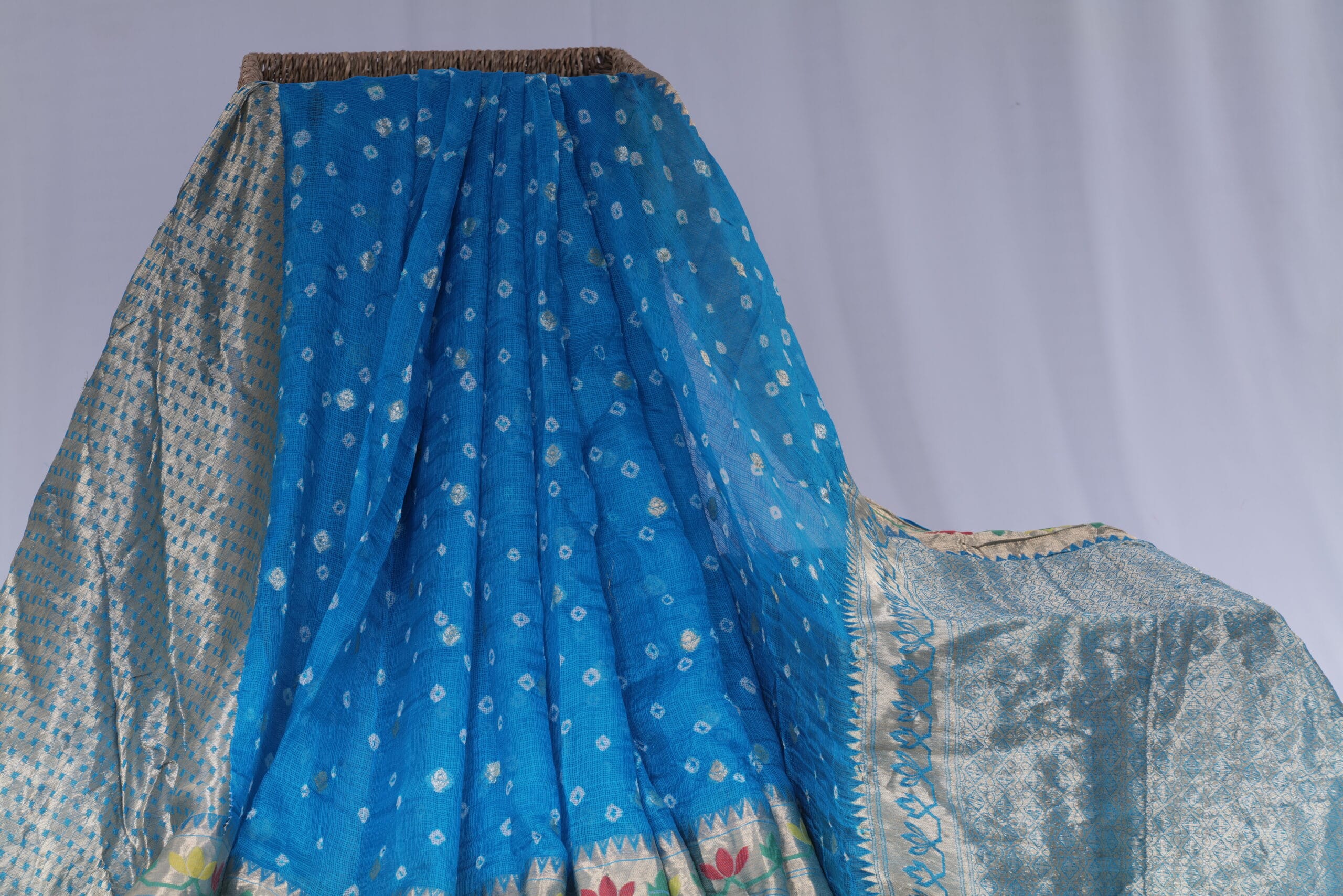 silk Kota saree with Paithani and Bandhani