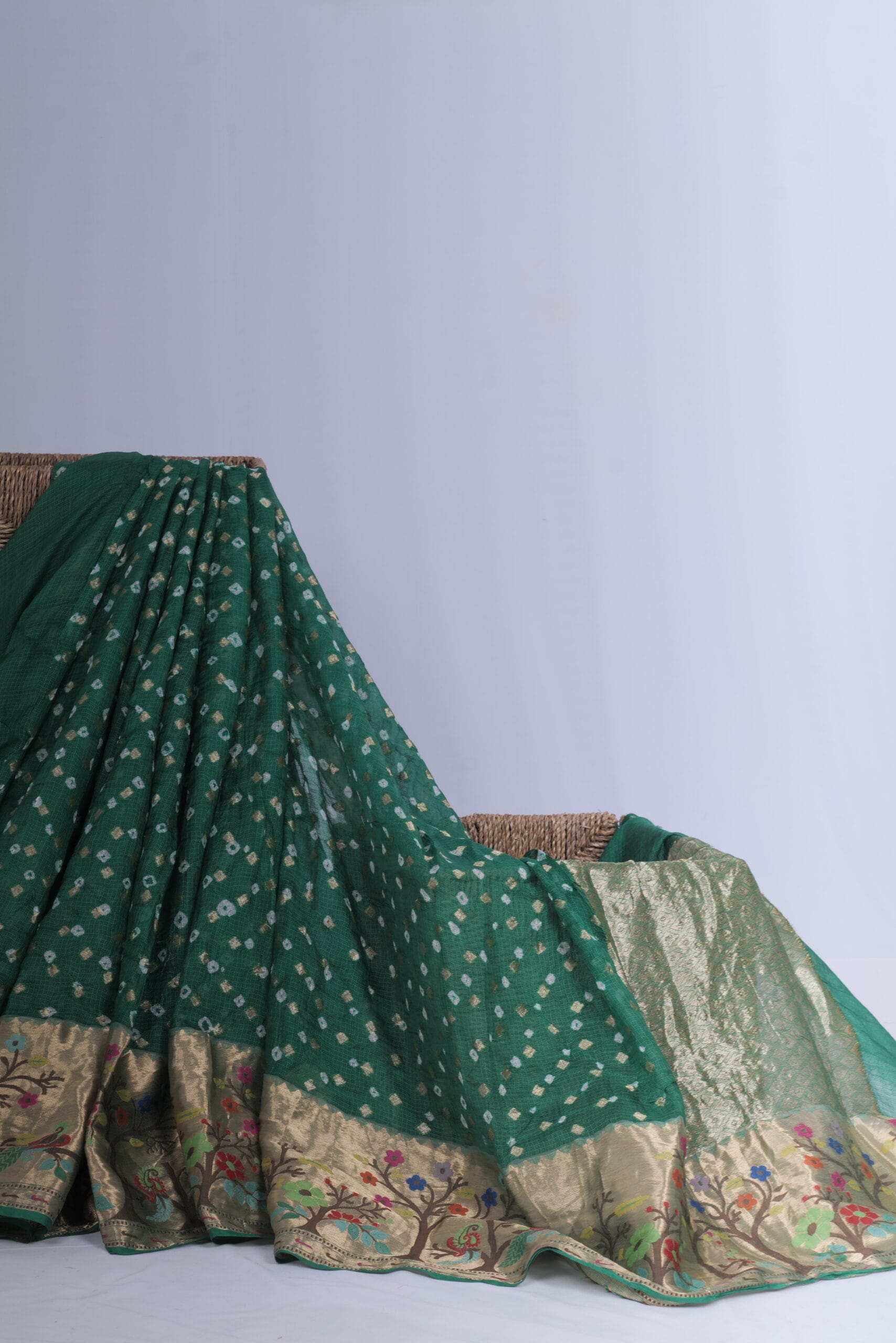 silk Kota saree with Paithani and Bandhani