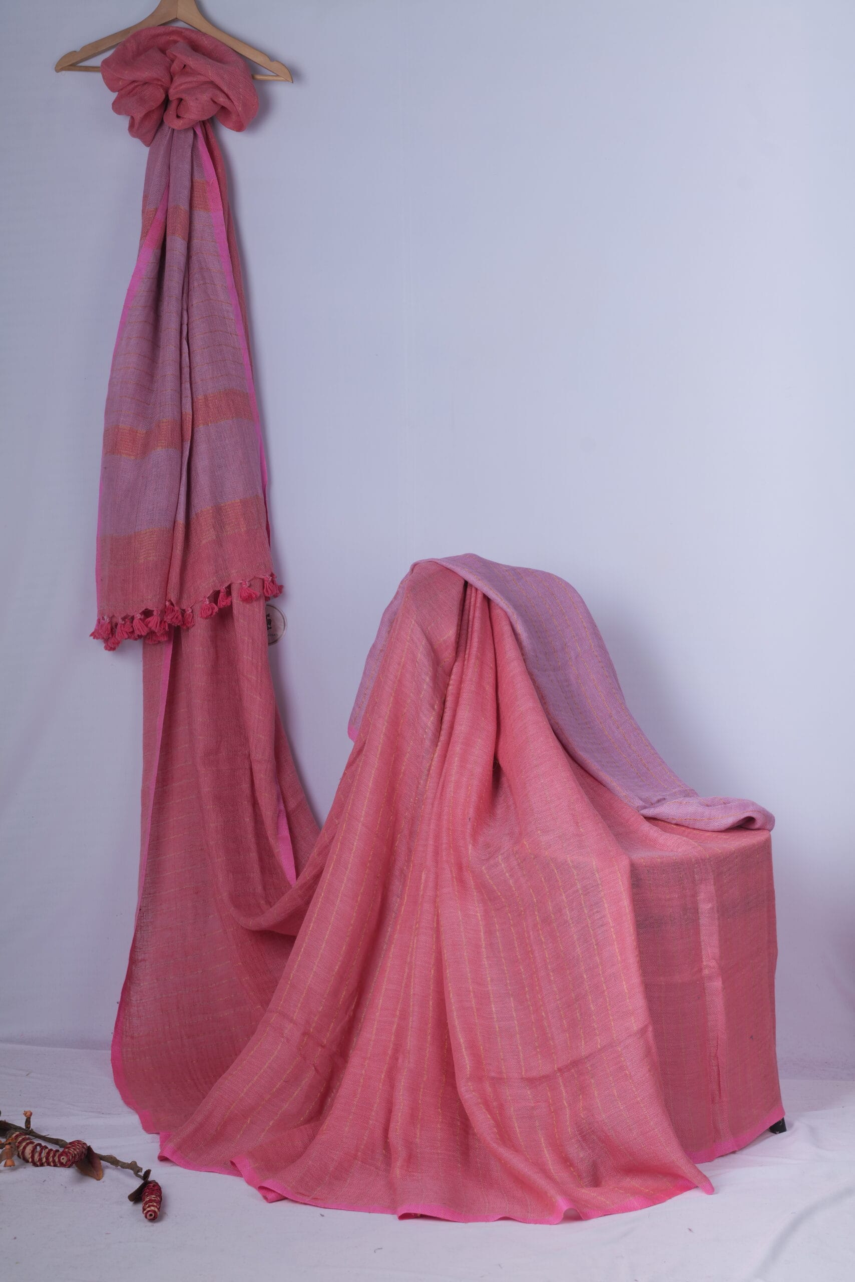 herringbone linen saree