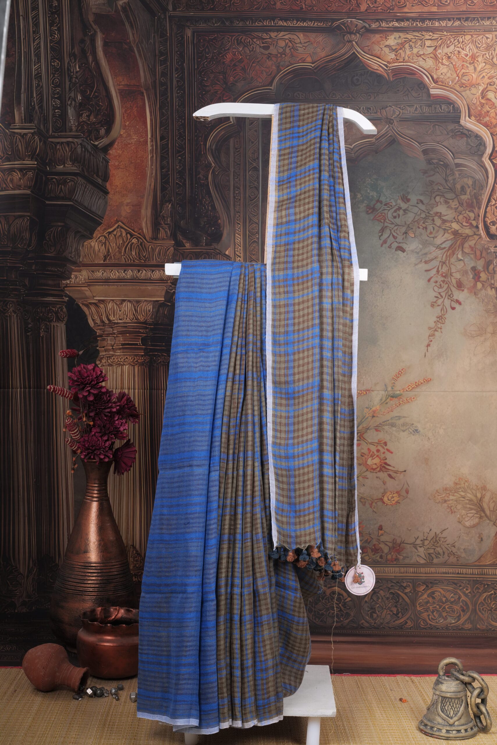 linen checks saree
