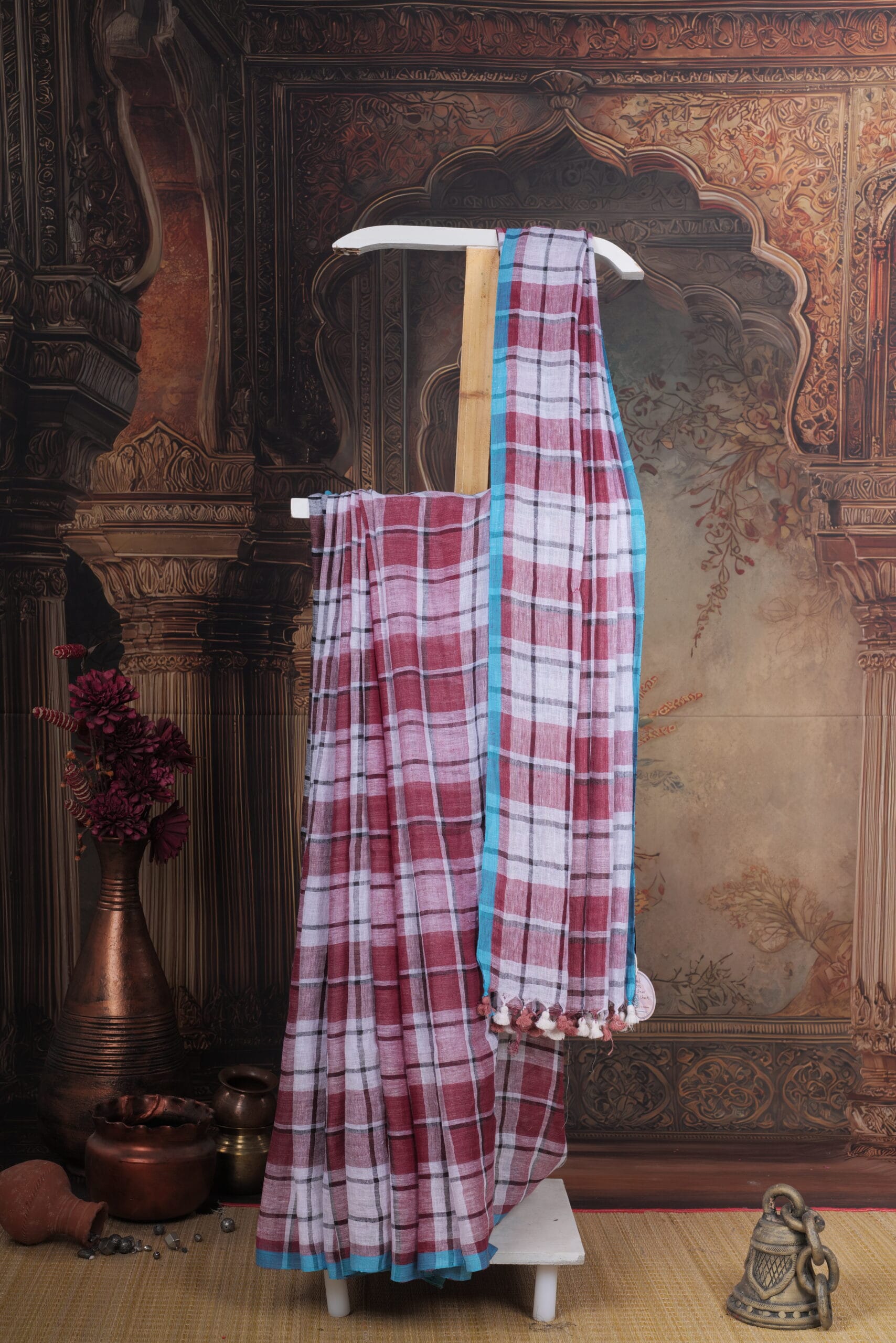 linen checks saree