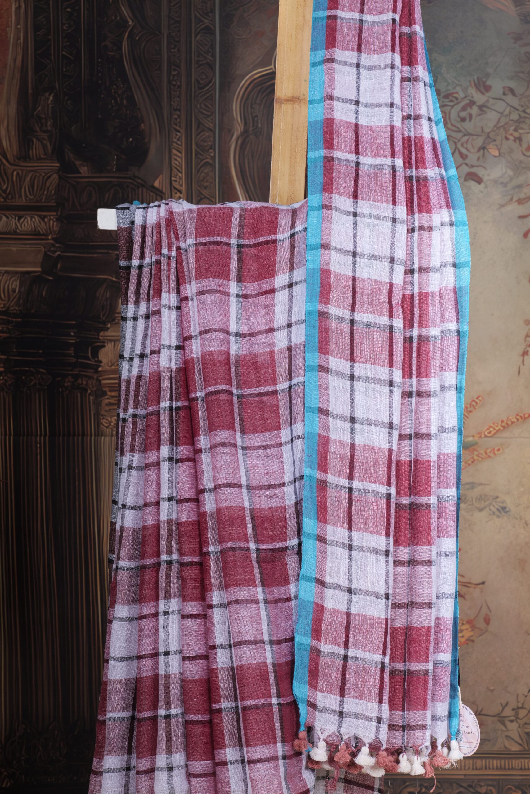linen checks saree - Image 2