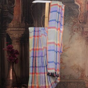 linen checks saree