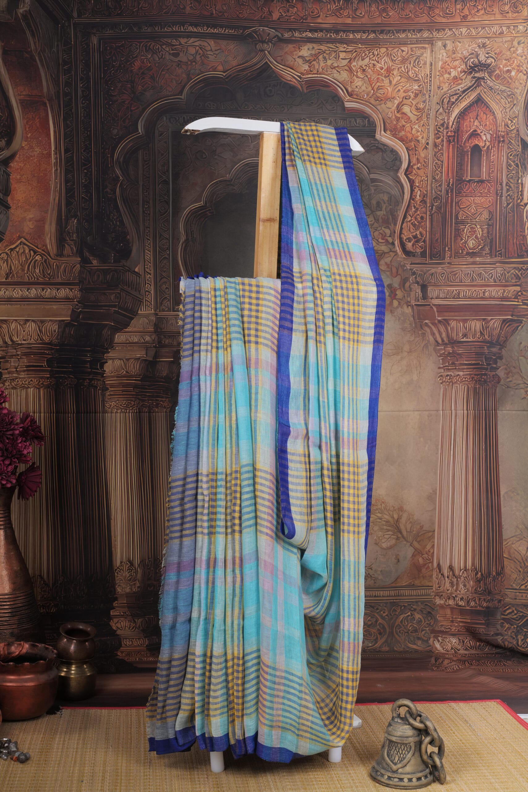 linen checks saree