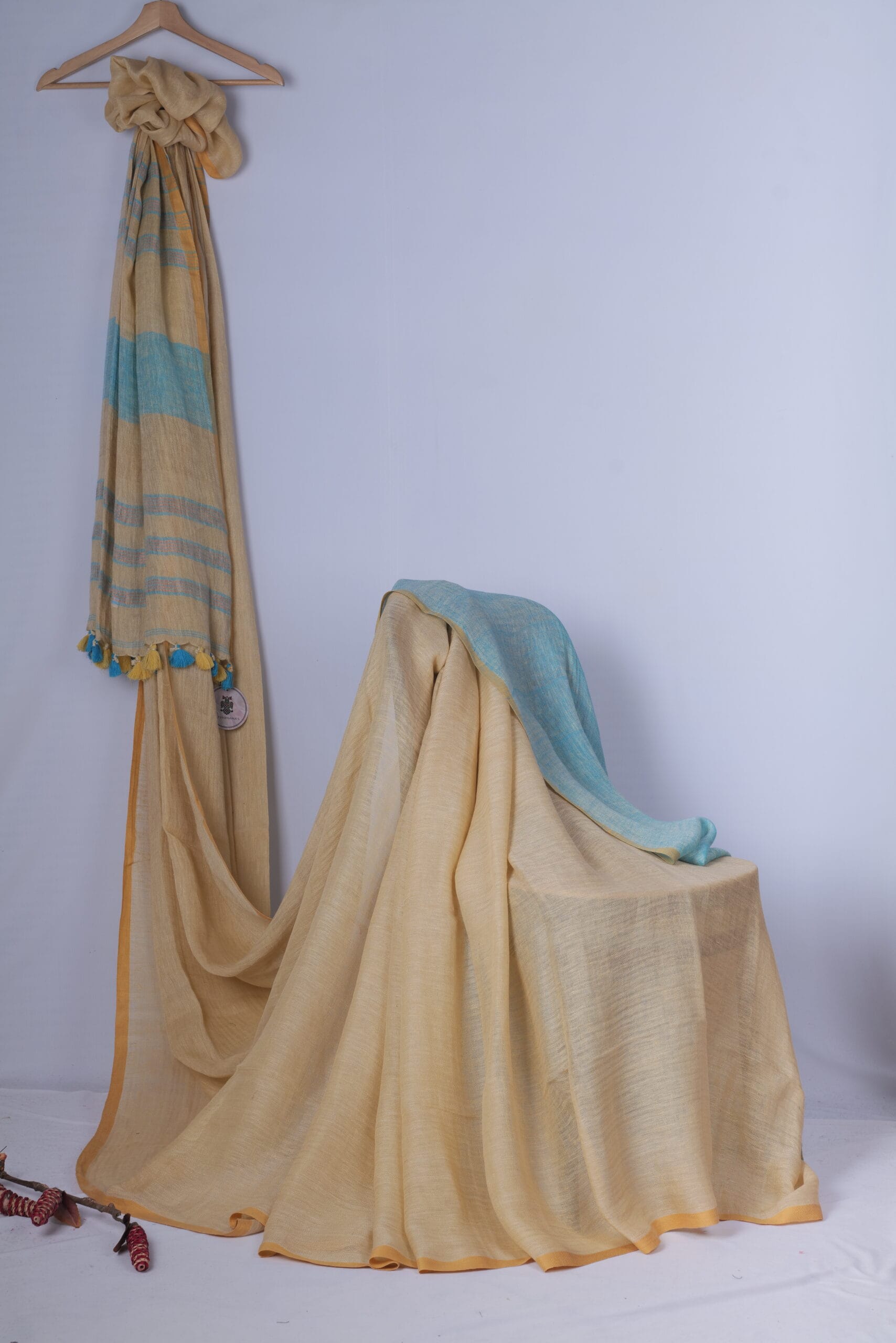 herringbone linen saree