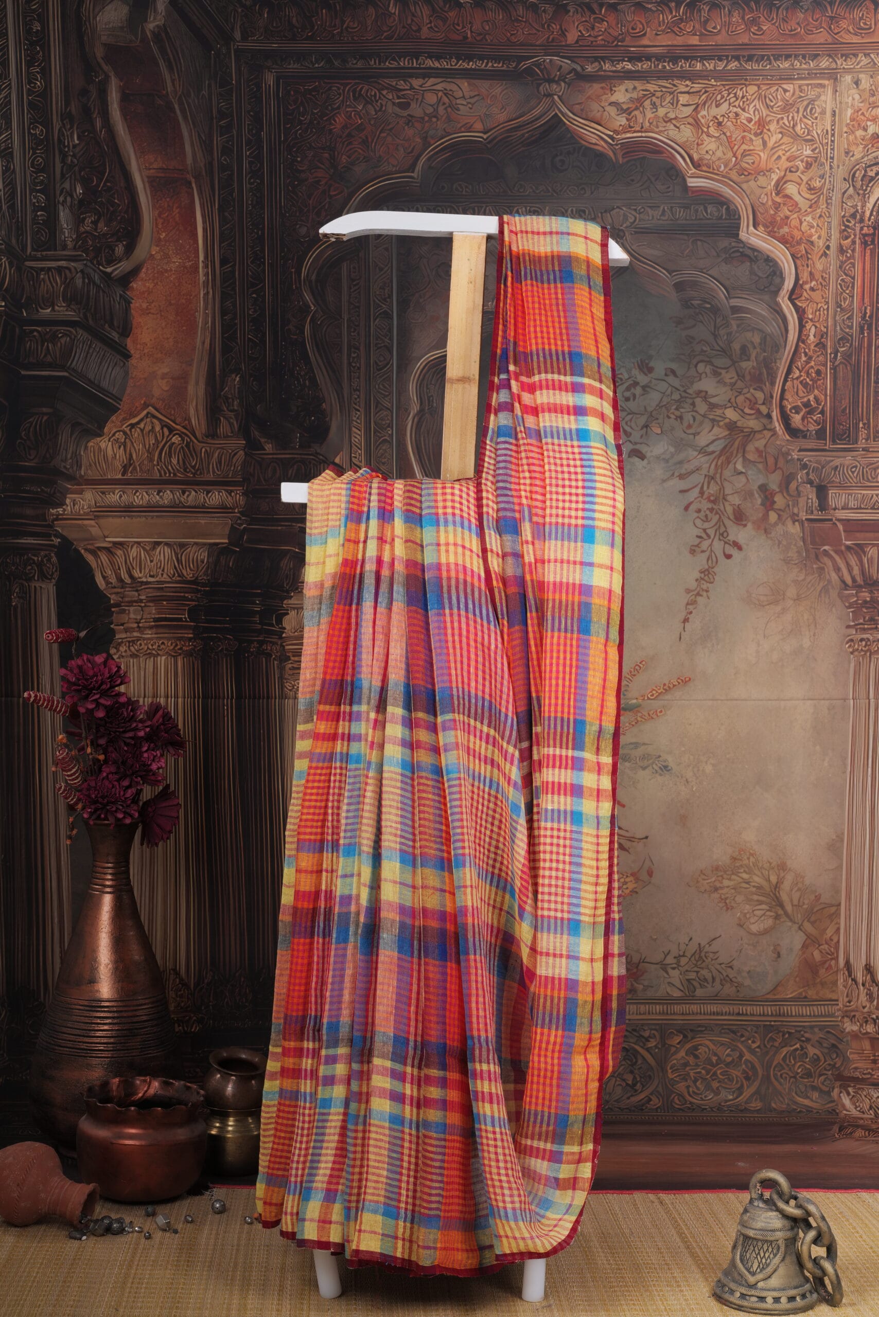 linen checks saree