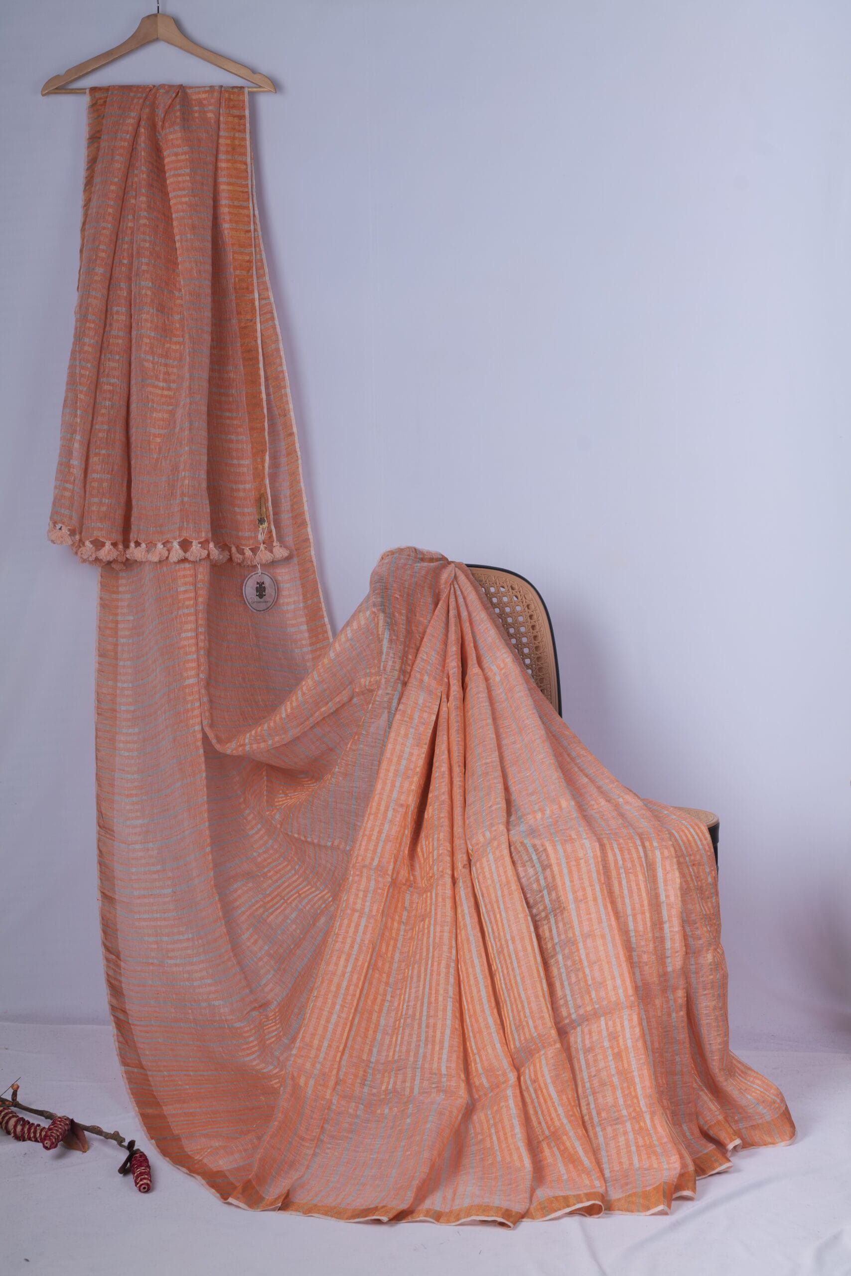 multi zari stripes linen saree