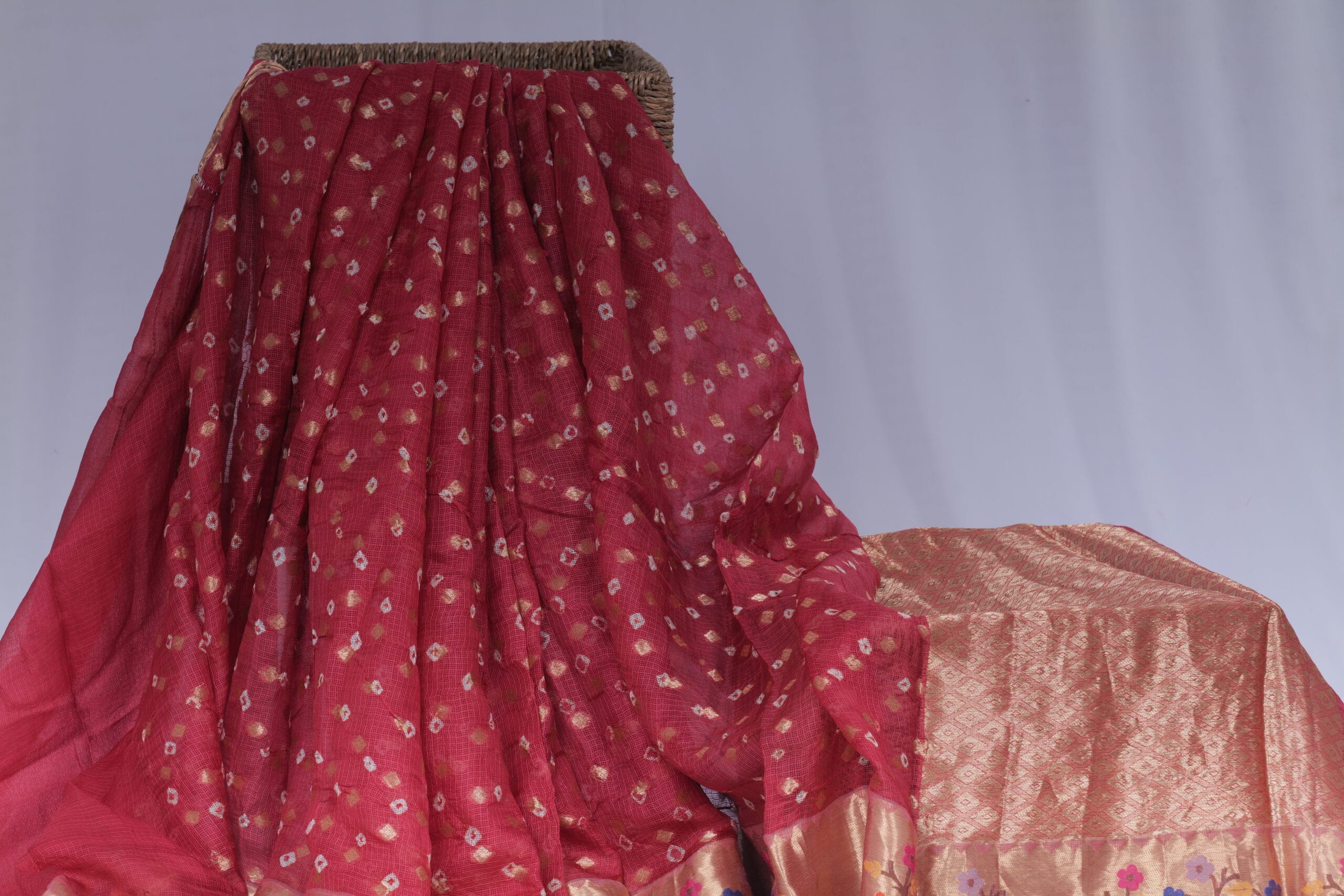 silk Kota saree with Paithani and Bandhani